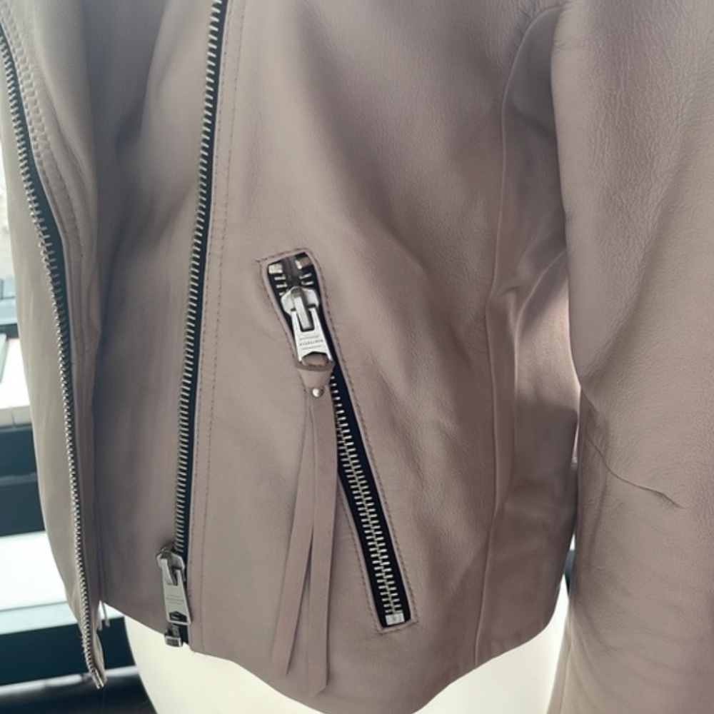 All Saints Dalby Leather Moto Biker Jacket in Cloud Pink Size 8 - Picture 6 of 12